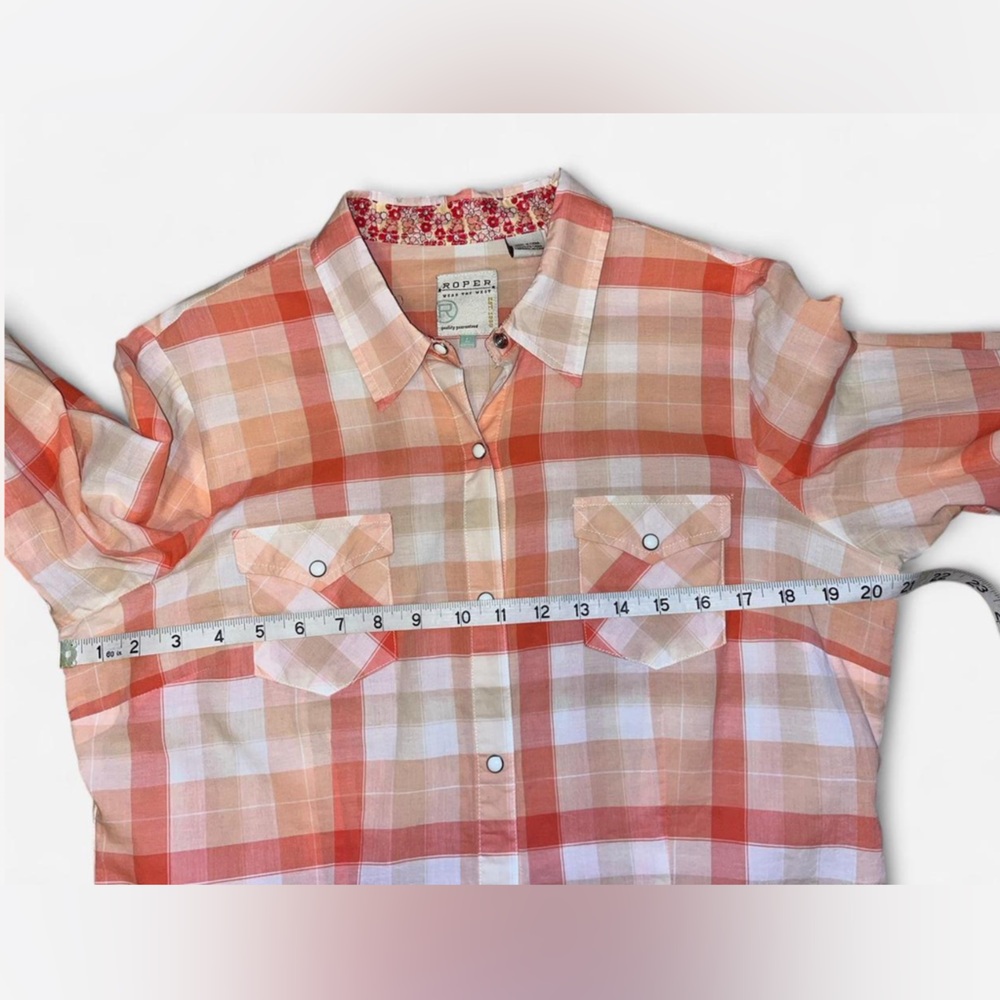 ROPER WOMENS LONG SLEEVE SNAP YELLOW AND TANGERINE PLAID WESTERN SHIRT SIZE L - Picture 5 of 7